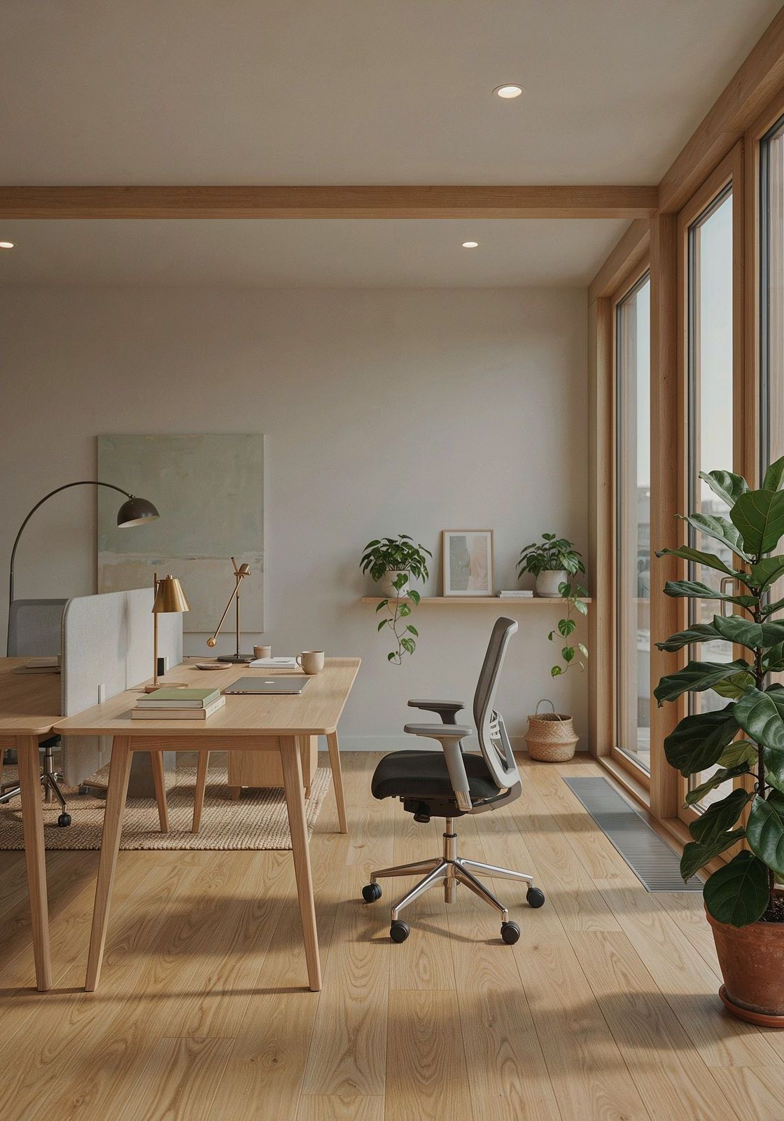 Un espace de travail lumineux ouvert sur la nature